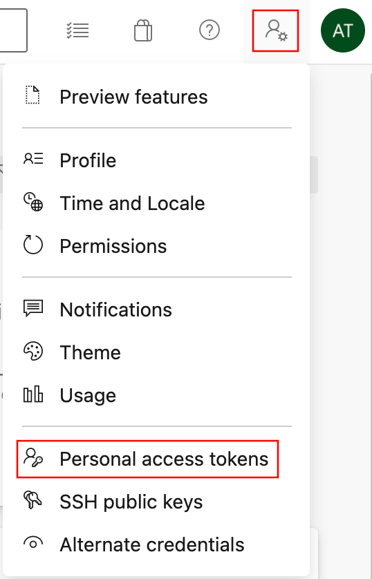 Personal Access Tokens in the User Settings menu